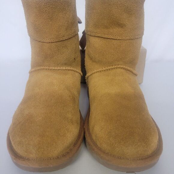 Koolaburra By Ugg Size 1 Bow Brown Suede Fur Kids Pull On Boots - Picture 3 of 7